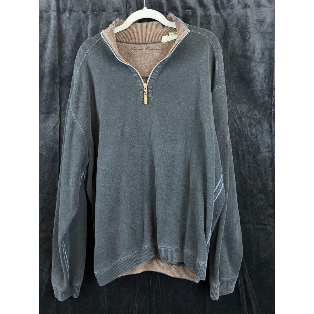 Tommy Bahama Mens 1/4 Quarter Zip Black and Brown Pullover Sweatshirt Size Large